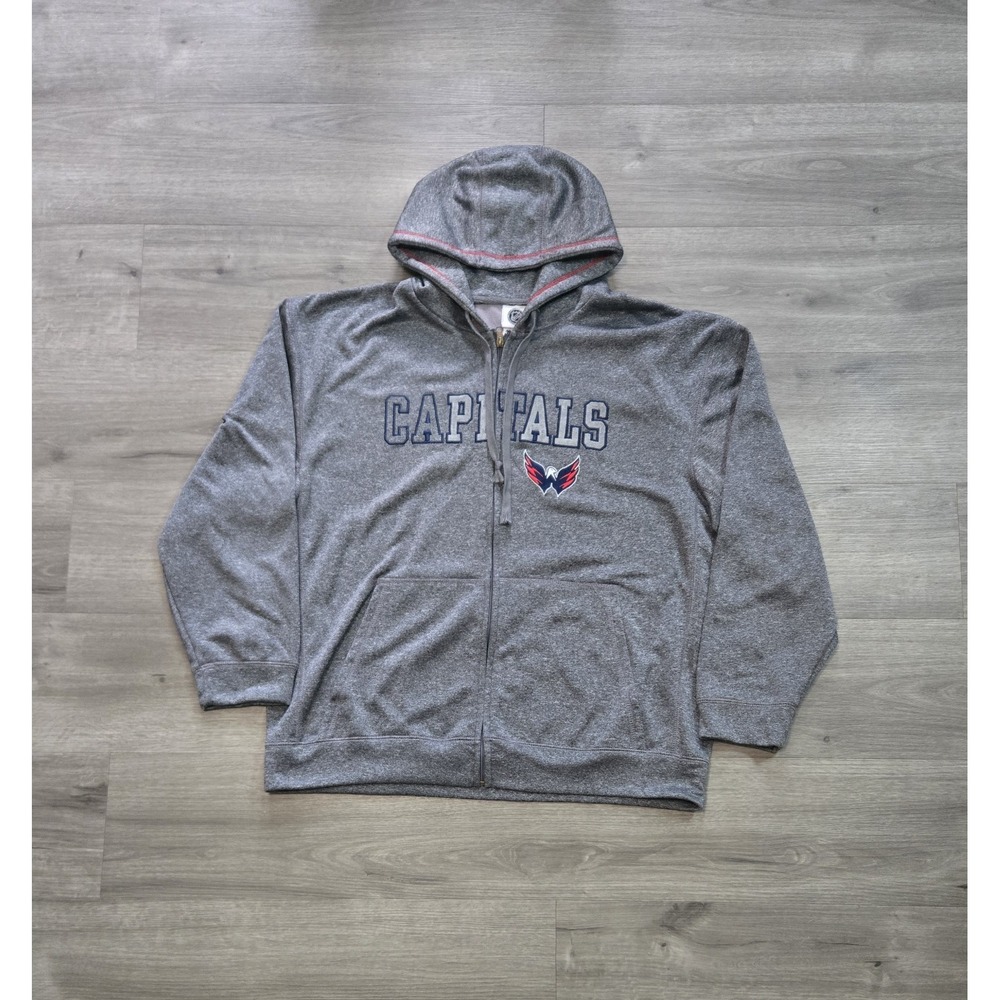Washington Capitals Hoodie NHL Full Zip Embroidered Gray Men's Size XL